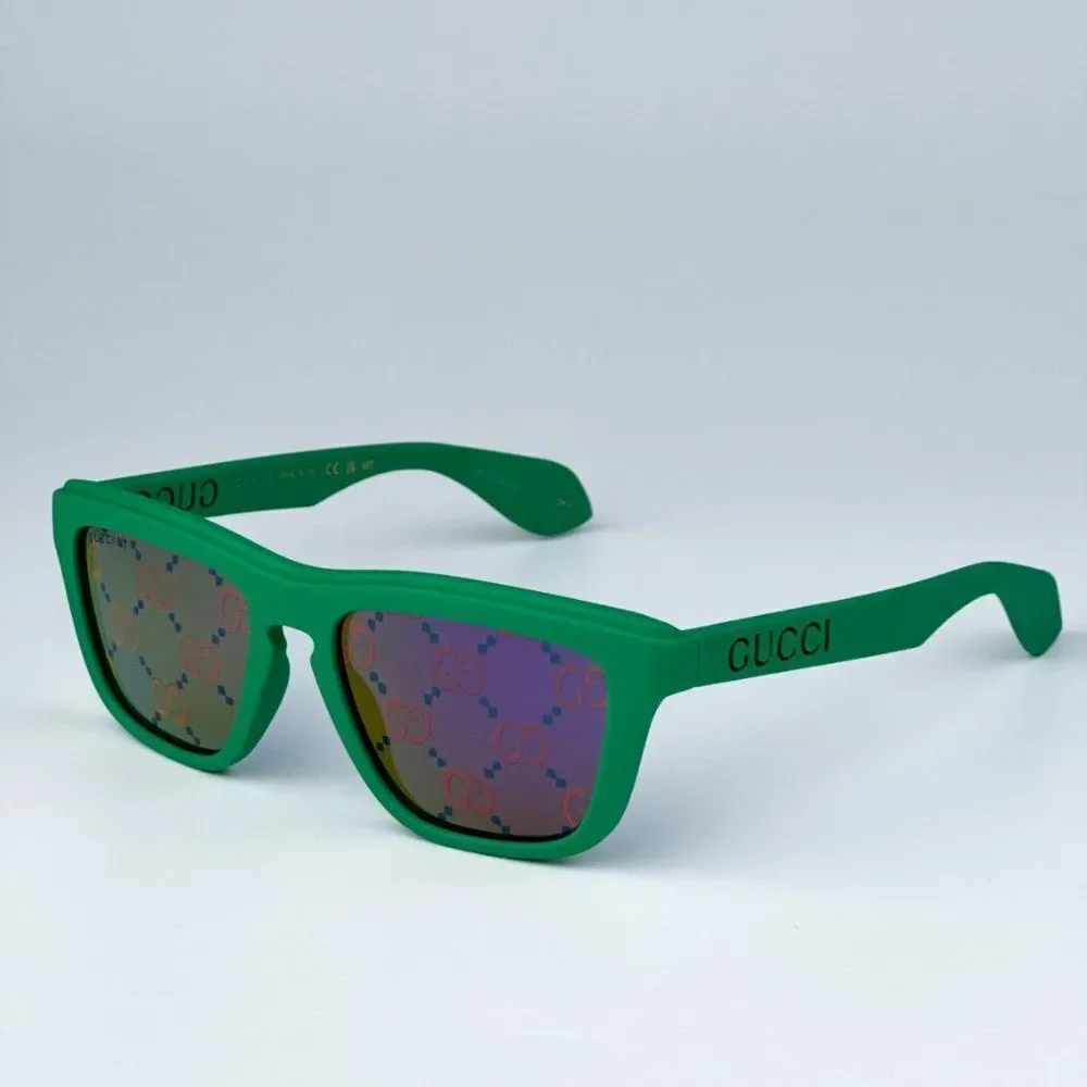 NEW Gucci GG1571S 004 Green Blue Mirrored Logo Unisex Square Sunglasses